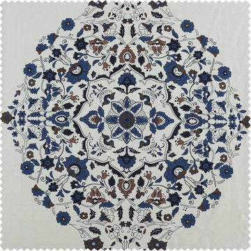 Kerala Blue Printed Cotton Custom Curtain - HalfPriceDrapes.com