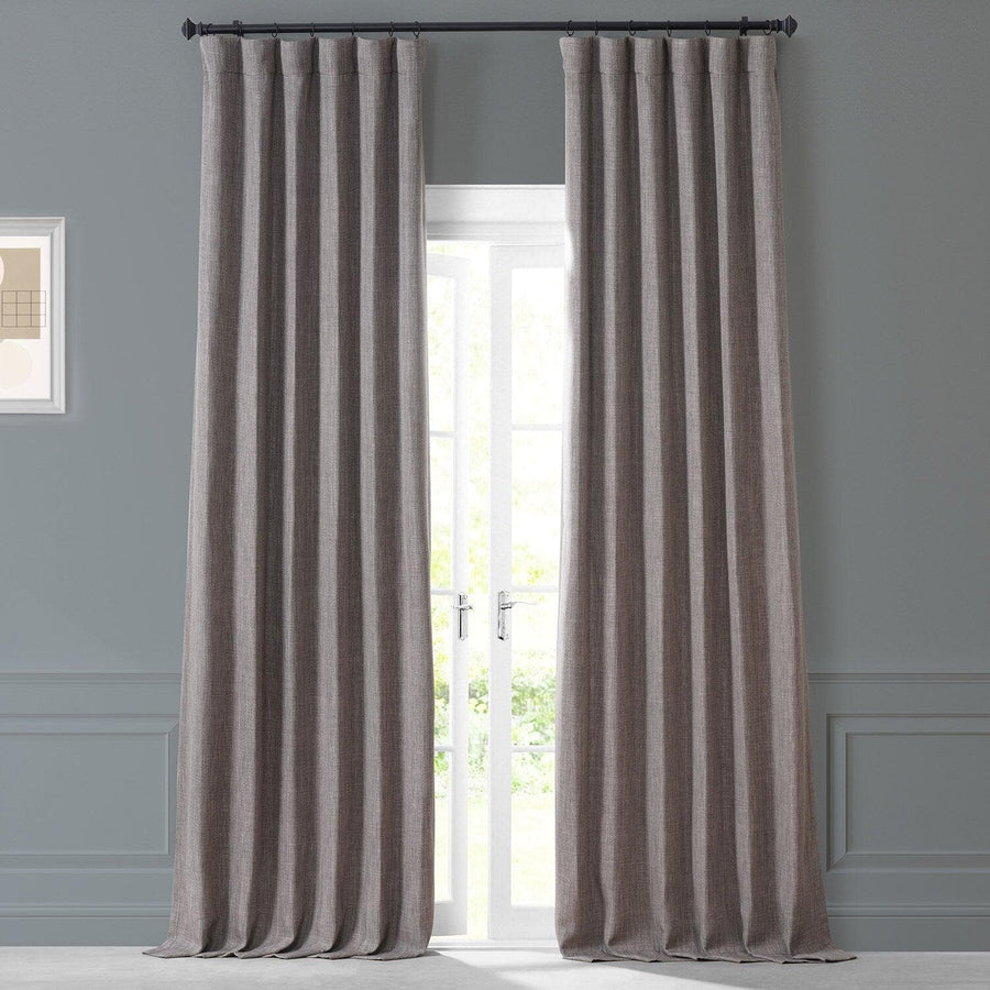 Derby Brown Monochromatic Faux Linen Room Darkening Curtain Pair (2 Panels)