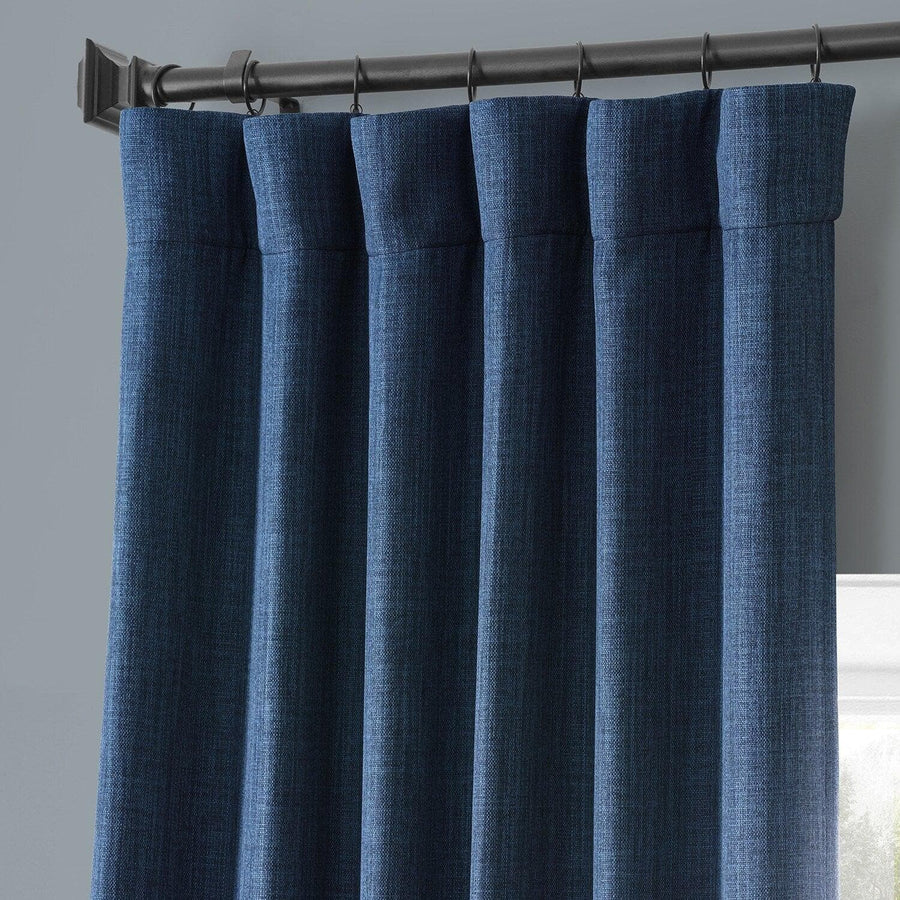 Lake Blue Monochromatic Faux Linen Room Darkening Curtain Pair (2 Panels)