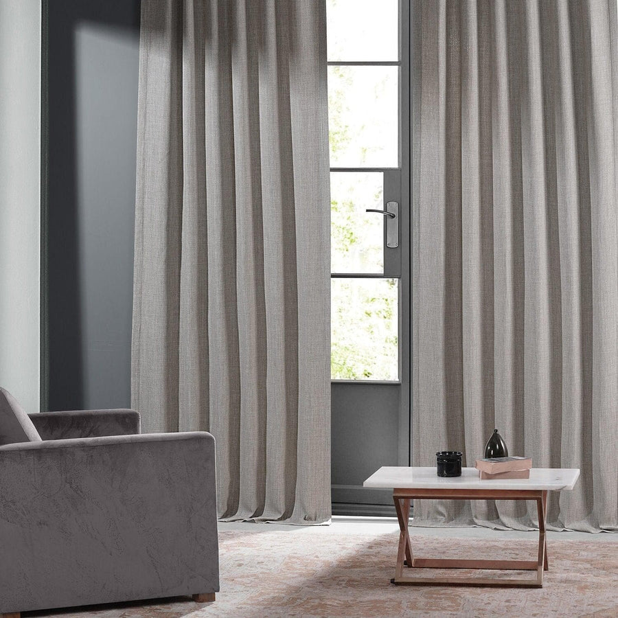 Highland Greige Monochromatic Faux Linen Room Darkening Curtain Pair (2 Panels)