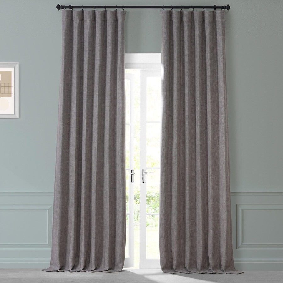 Warm Stone Grey Monochromatic Faux Linen Room Darkening Curtain Pair (2 Panels)