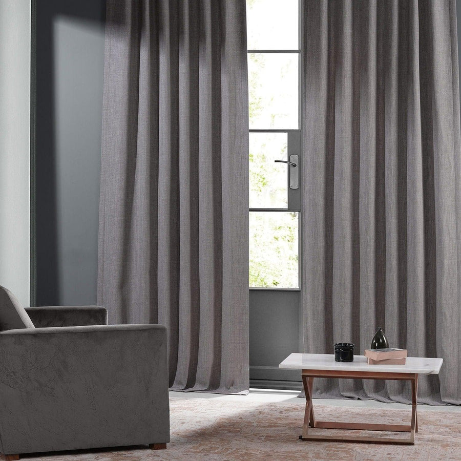 Warm Stone Grey Monochromatic Faux Linen Room Darkening Curtain Pair (2 Panels)