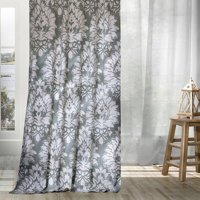 Lacuna Grey Floral Printed Cotton Custom Curtain