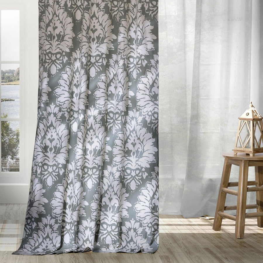 Lacuna Grey Printed Cotton Custom Curtain - HalfPriceDrapes.com
