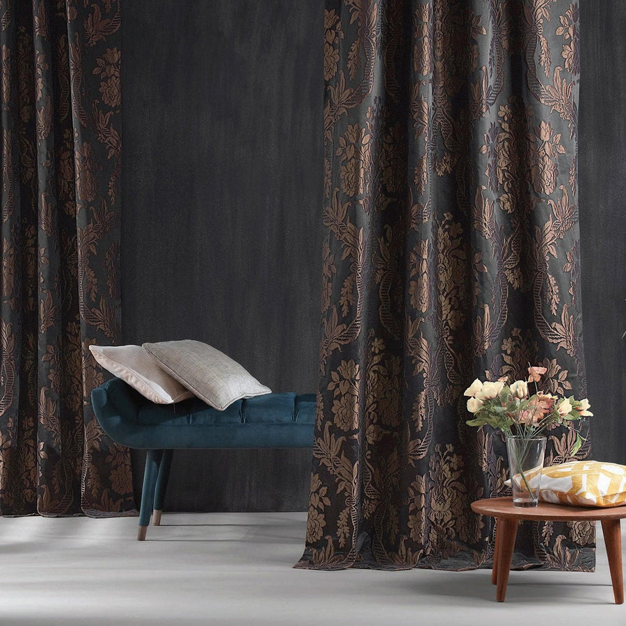 Magdelena Black & Copper Faux Silk Jacquard Custom Curtain - HalfPriceDrapes.com