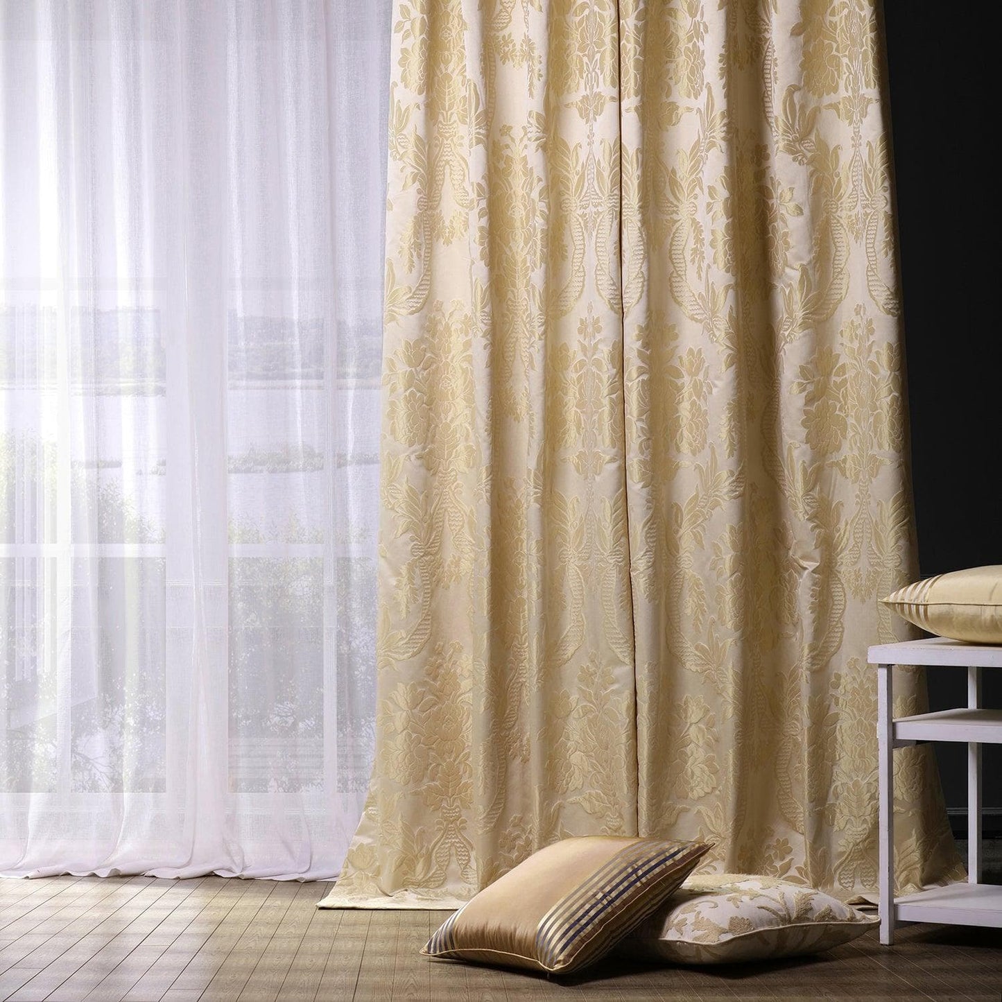 Magdelena Champagne Beige Faux Silk Jacquard Custom Curtain - HalfPriceDrapes.com