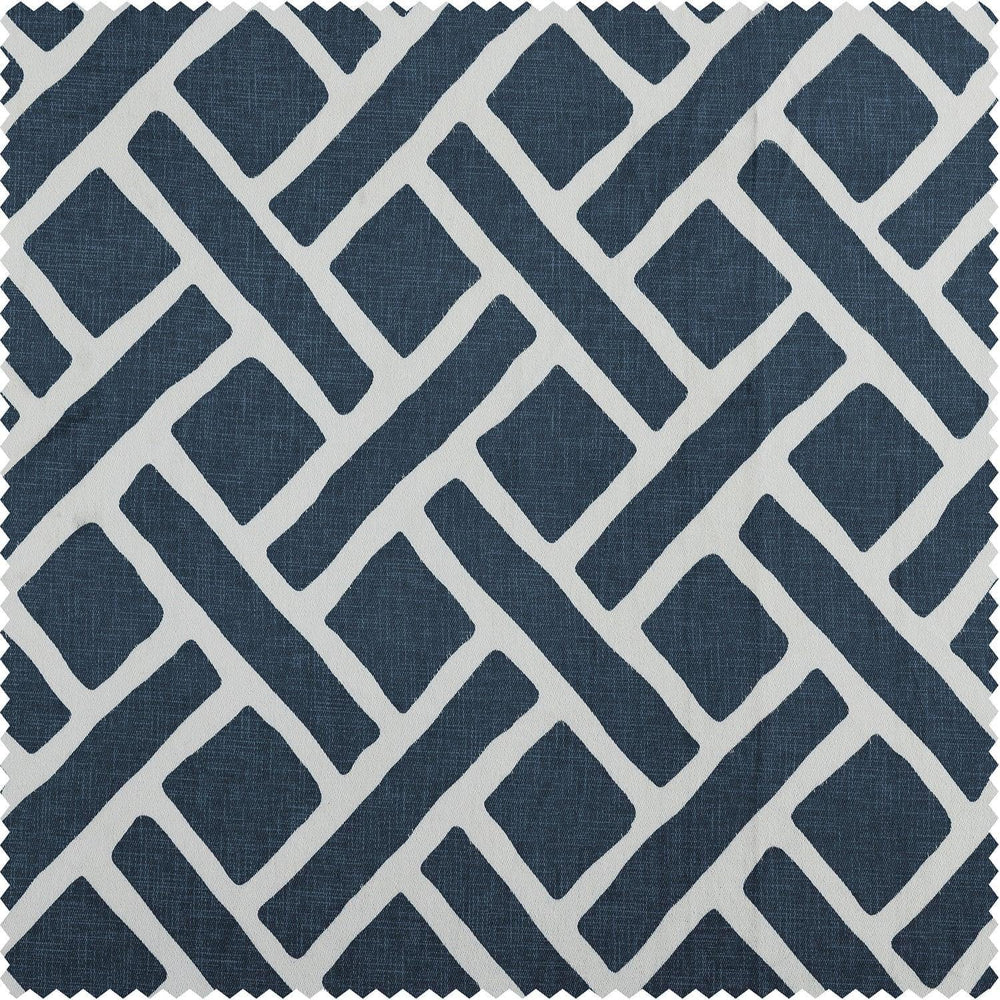 Martinique Blue Printed Cotton Custom Curtain - HalfPriceDrapes.com