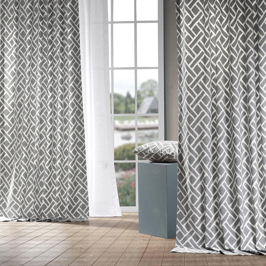 Martinique Grey Printed Cotton Custom Curtain - HalfPriceDrapes.com