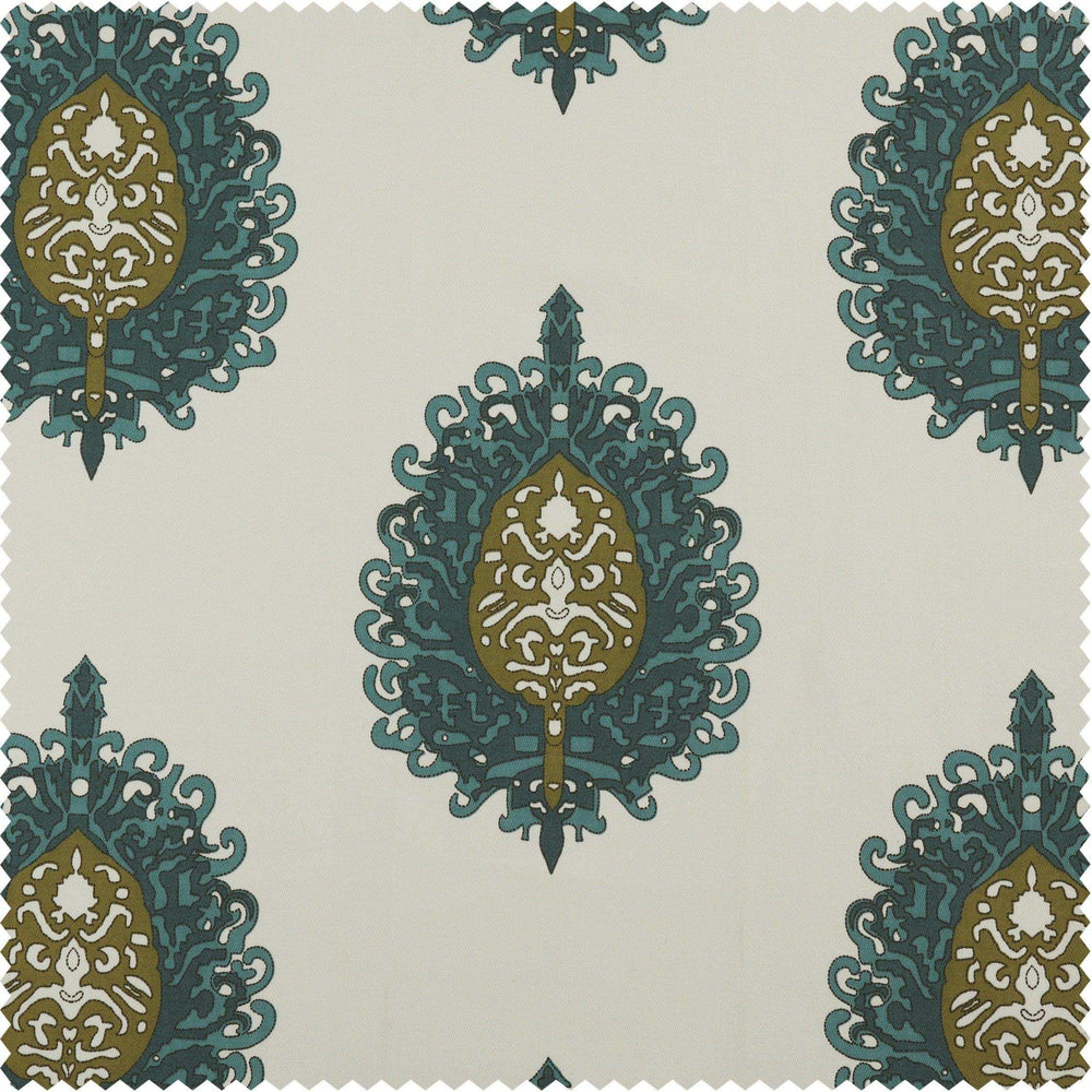 Mayan Teal Printed Cotton Custom Curtain - HalfPriceDrapes.com