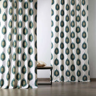 Mayan Teal Printed Cotton Custom Curtain - HalfPriceDrapes.com