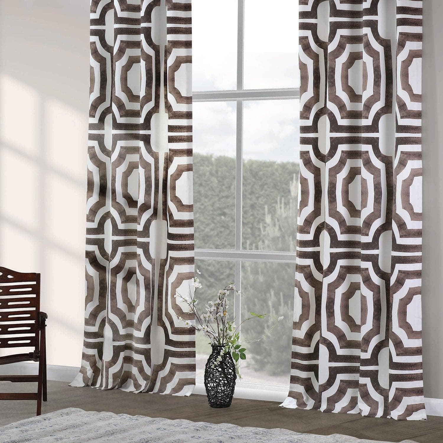 Mecca Brown Printed Cotton Custom Curtain - HalfPriceDrapes.com