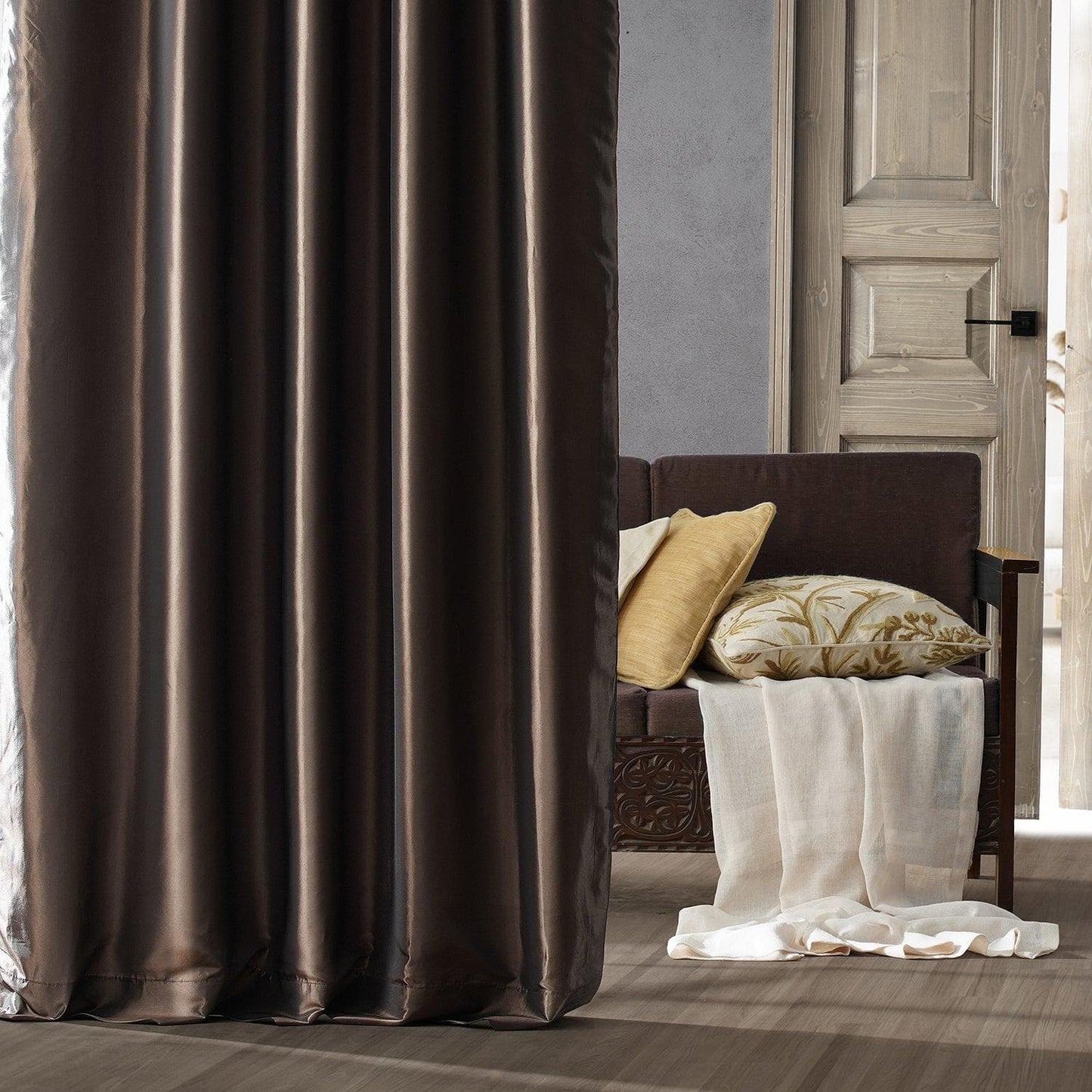 Mushroom Solid Faux Silk Taffeta Custom Curtain - HalfPriceDrapes.com