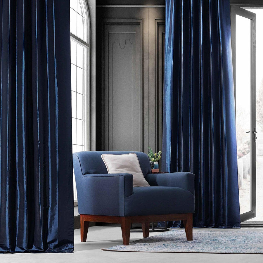 Navy Blue Solid Faux Silk Taffeta Custom Curtain - HalfPriceDrapes.com