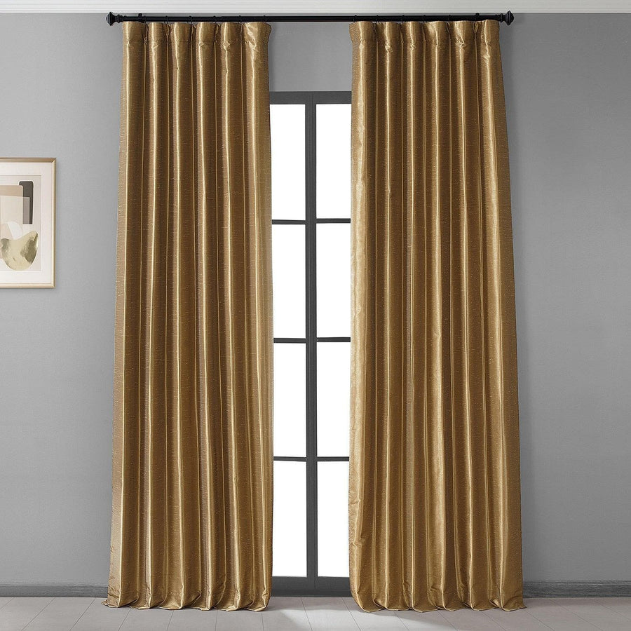 Charming Gold Vintage Dupioni Faux Silk Hotel Blackout Curtain