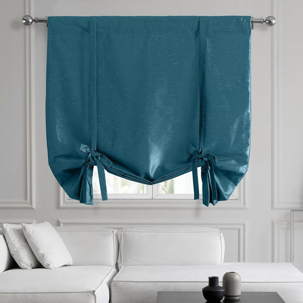 Oceanside Blue Vintage Textured Faux Dupioni Silk Tie-Up Window Shade