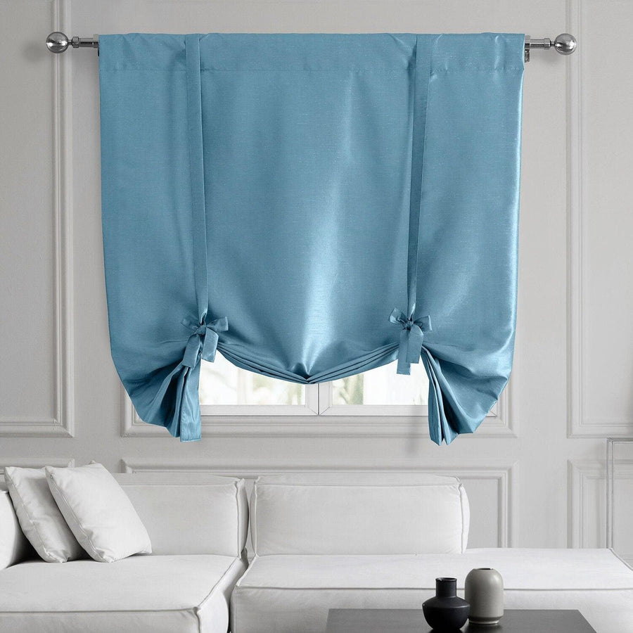 Nassau Blue Vintage Textured Faux Dupioni Silk Tie-Up Window Shade