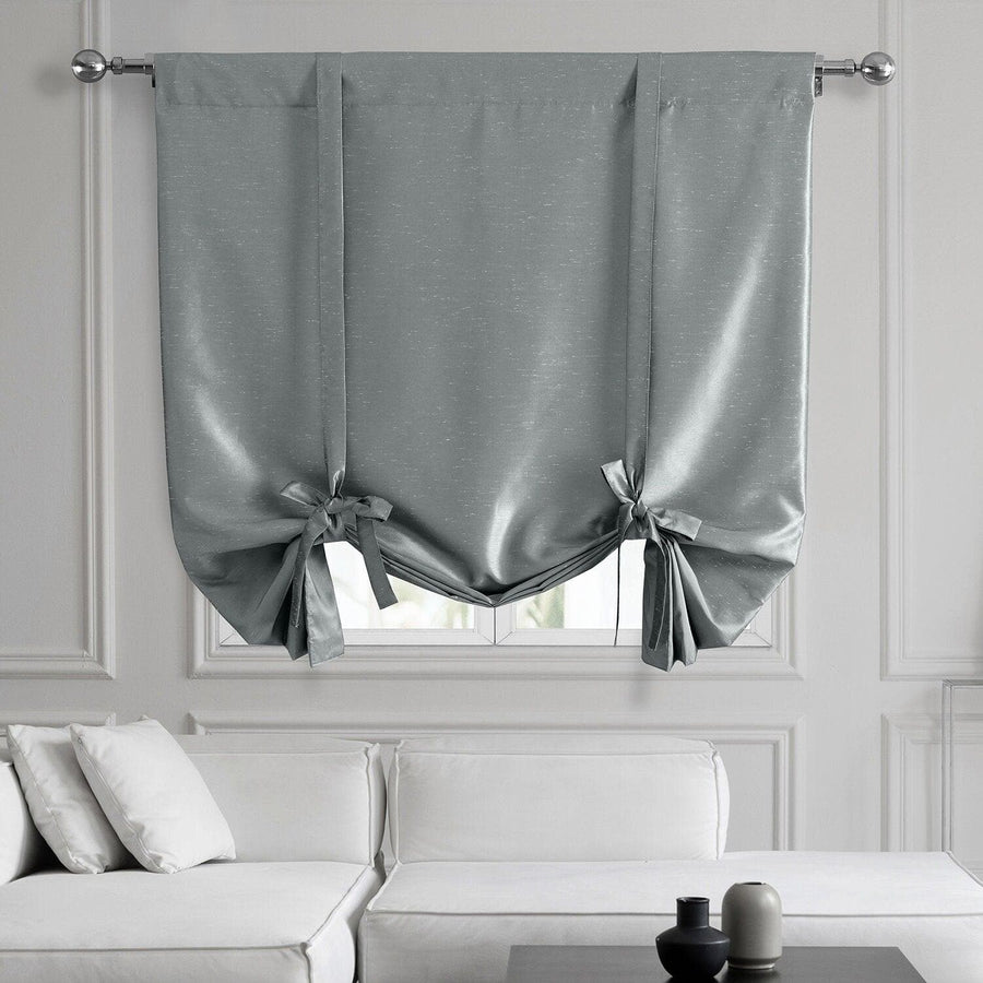 Strom Grey Vintage Textured Faux Dupioni Silk Tie-Up Window Shade