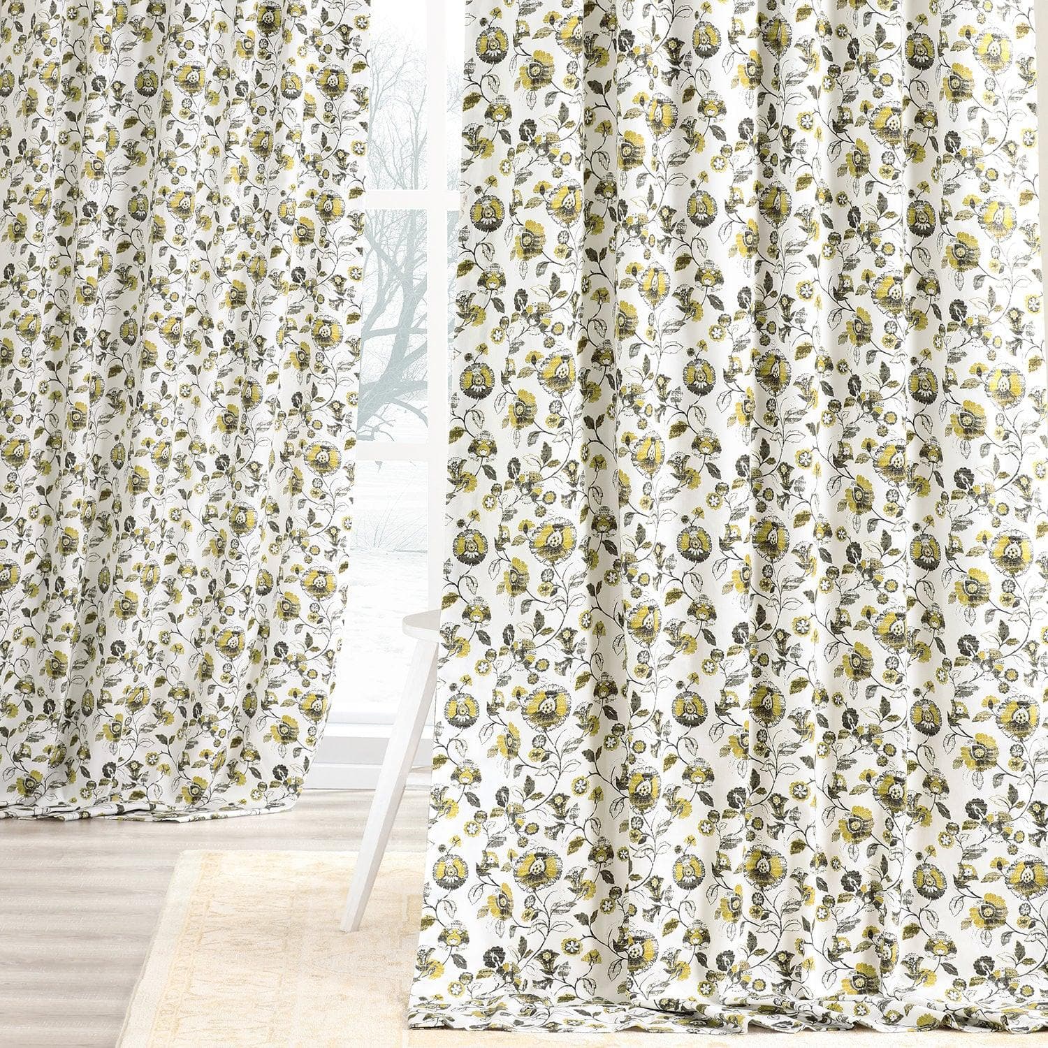Madison Gold & Grey Digital Printed Cotton Twill Curtain