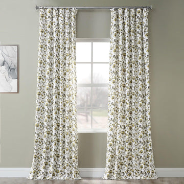 Madison Gold & Grey Floral Printed Cotton Room Darkening Curtain
