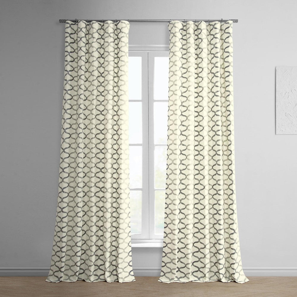 Illusions Silver Grey Printed Cotton Curtain - HalfPriceDrapes.com