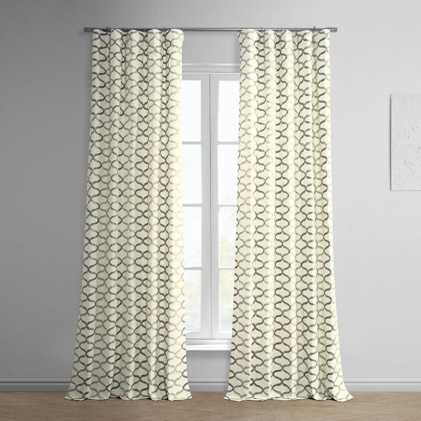 Illusions Silver Grey Printed Cotton Curtain - HalfPriceDrapes.com