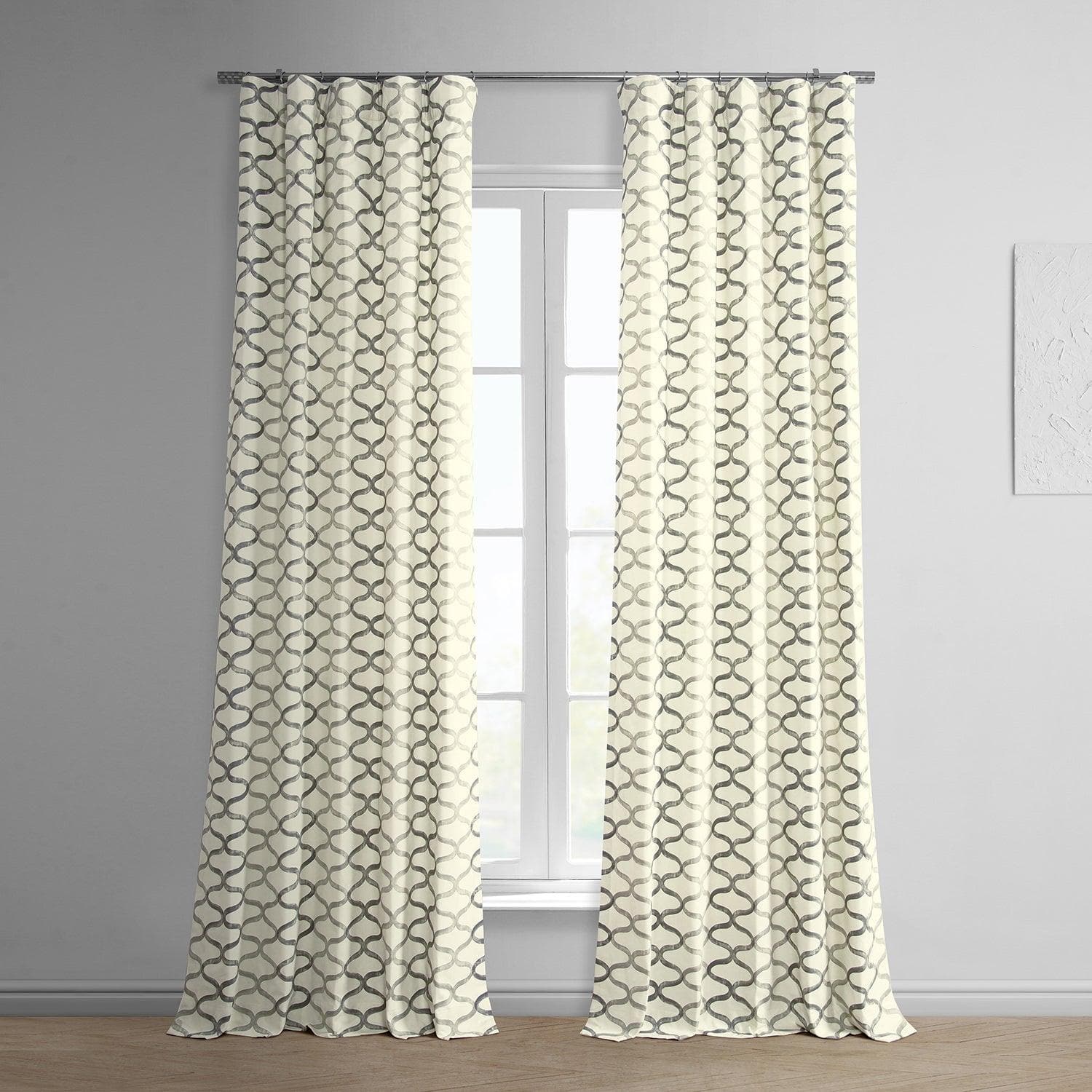 Illusions Silver Grey Printed Cotton Curtain - HalfPriceDrapes.com
