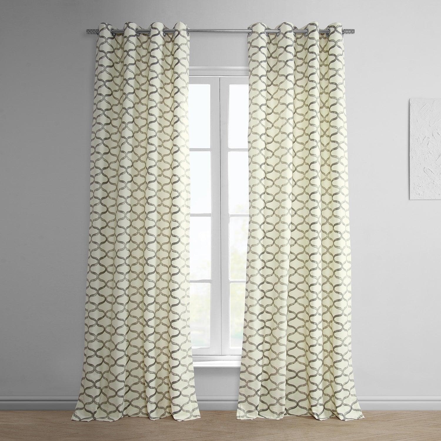 Illusions Silver Grey Grommet Printed Cotton Curtain - HalfPriceDrapes.com