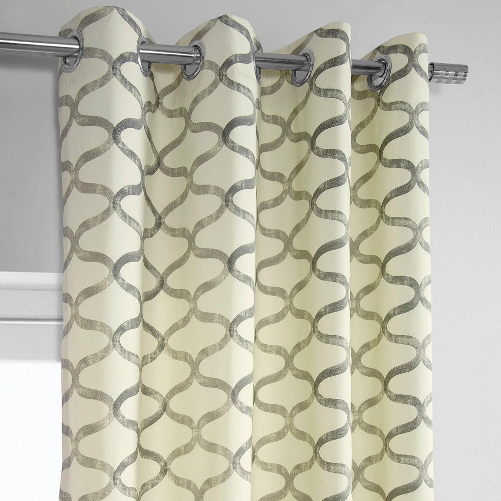 Illusions Silver Grey Grommet Printed Cotton Curtain - HalfPriceDrapes.com