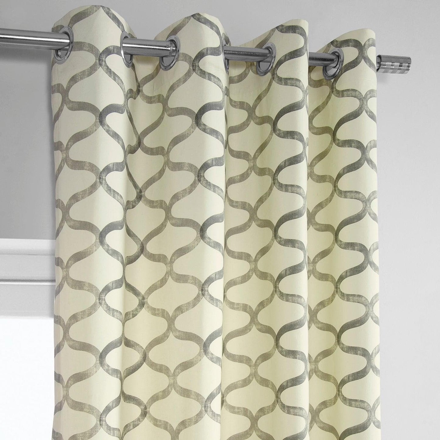 Illusions Silver Grey Grommet Printed Cotton Curtain - HalfPriceDrapes.com