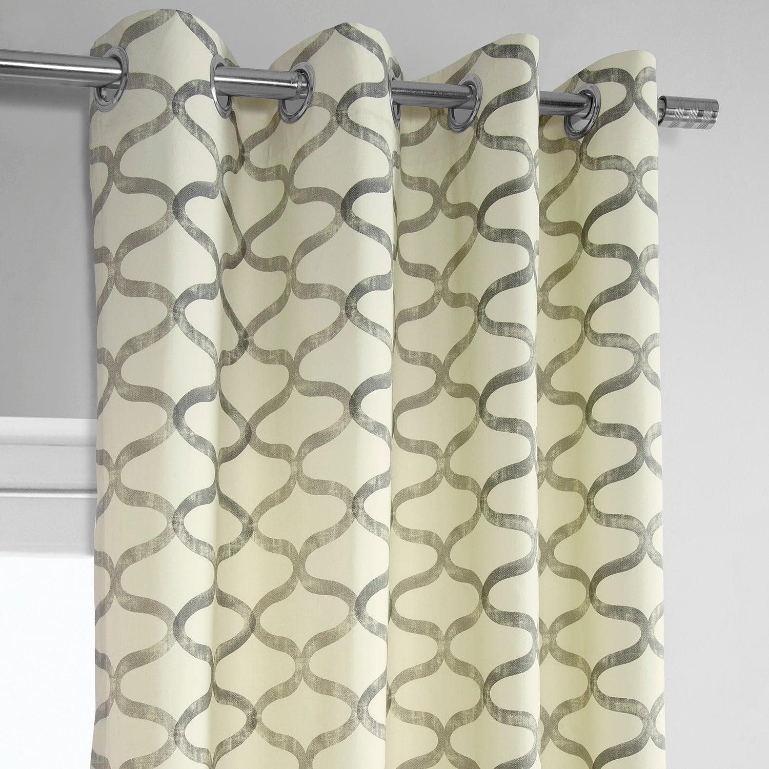 Illusions Silver Grey Grommet Printed Cotton Curtain - HalfPriceDrapes.com