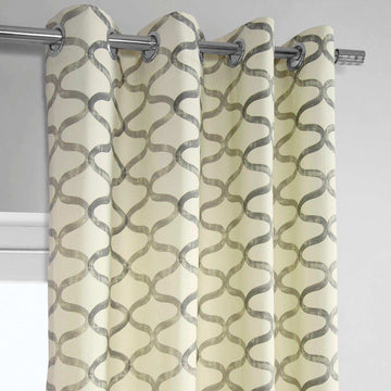 Illusions Silver Grey Grommet Printed Cotton Curtain - HalfPriceDrapes.com