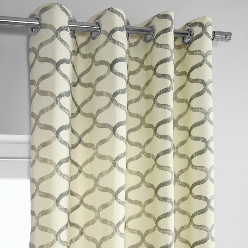 Illusions Silver Grey Grommet Printed Cotton Curtain - HalfPriceDrapes.com