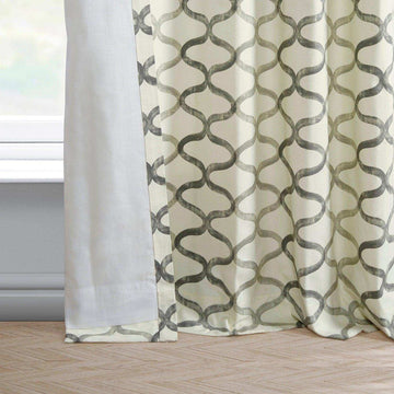 Illusions Silver Grey Grommet Printed Cotton Curtain - HalfPriceDrapes.com