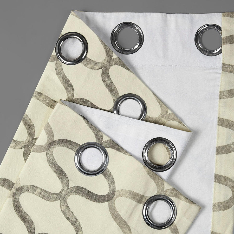 Illusions Silver Grey Grommet Printed Cotton Curtain - HalfPriceDrapes.com