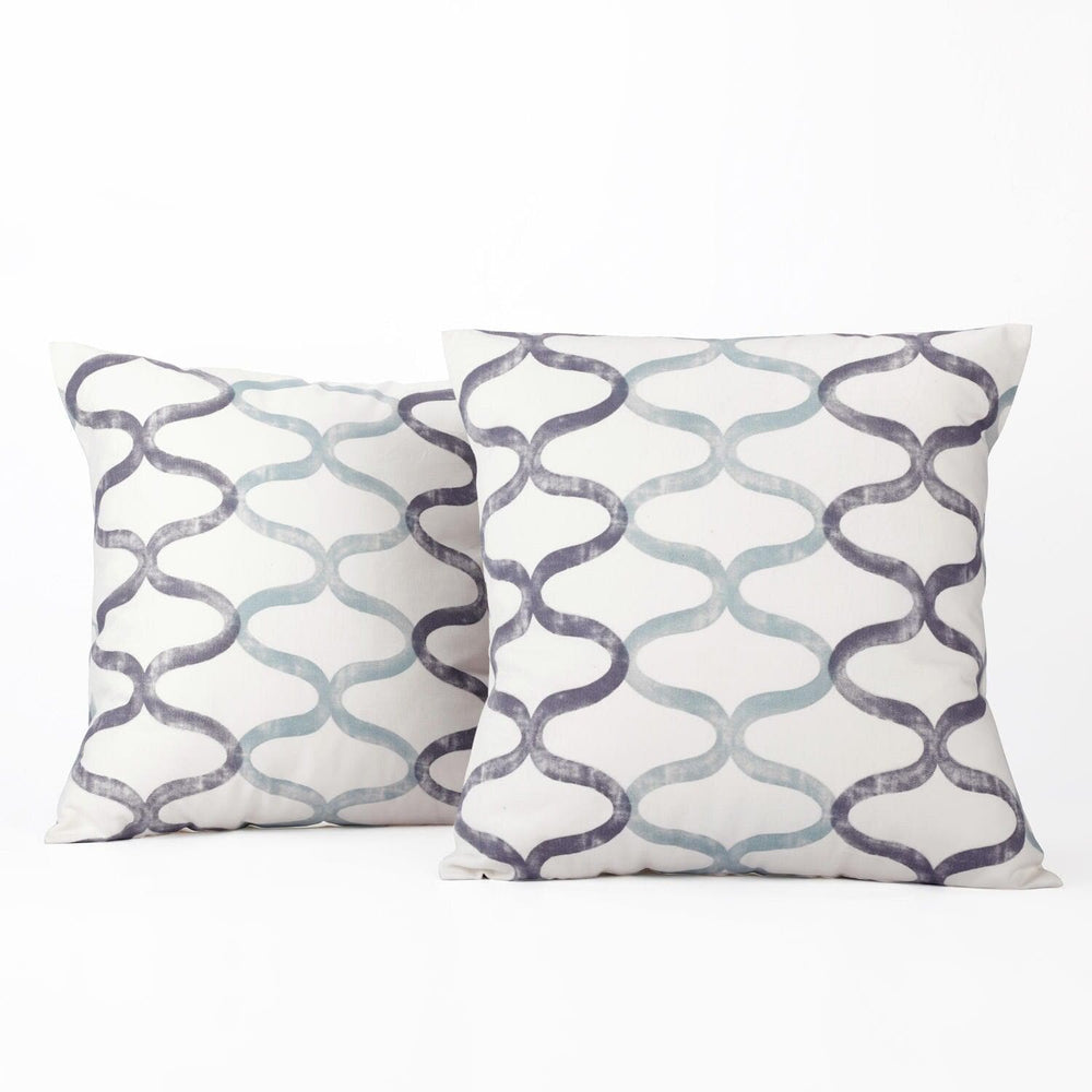Illusion Aqua Blue Printed Cotton Cushion Covers - Pair (2 pcs.)