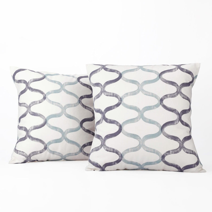 Illusion Aqua Blue Printed Cotton Cushion Covers - Pair (2 pcs.)