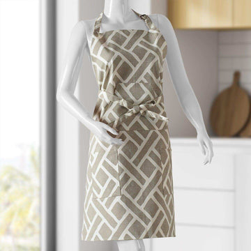 Martinique Taupe Printed Cotton Apron - HalfPriceDrapes.com