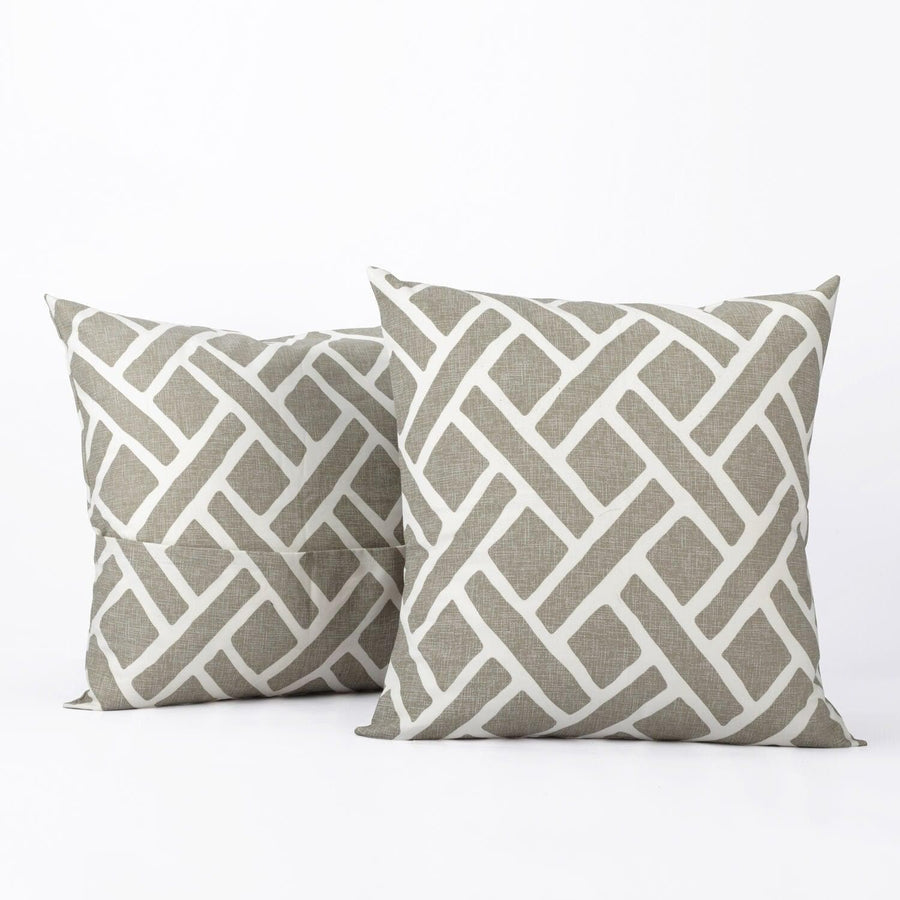 Martinique Taupe Printed Cotton Cushion Covers - Pair (2 pcs.)