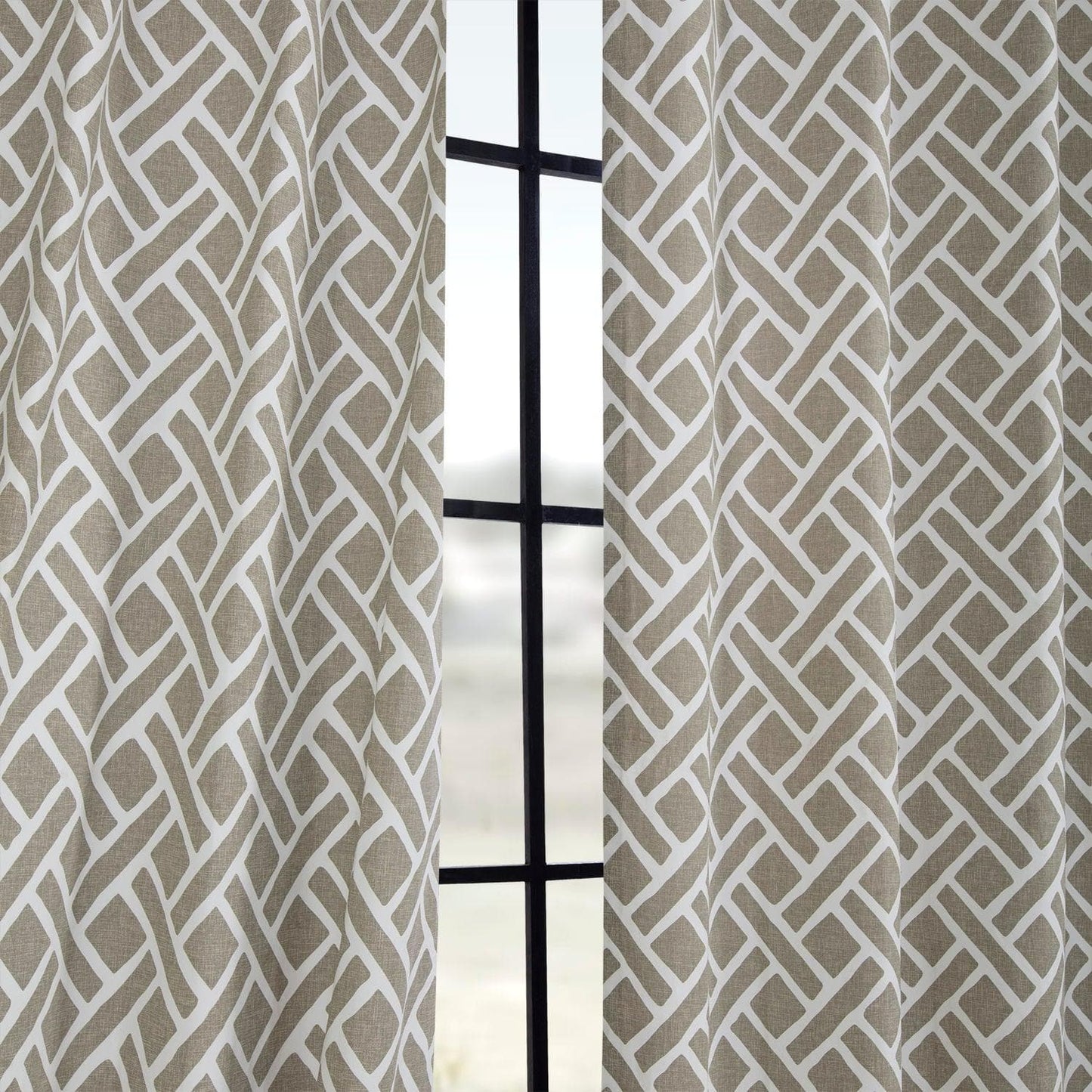 Martinique Taupe Printed Cotton Custom Curtain - HalfPriceDrapes.com