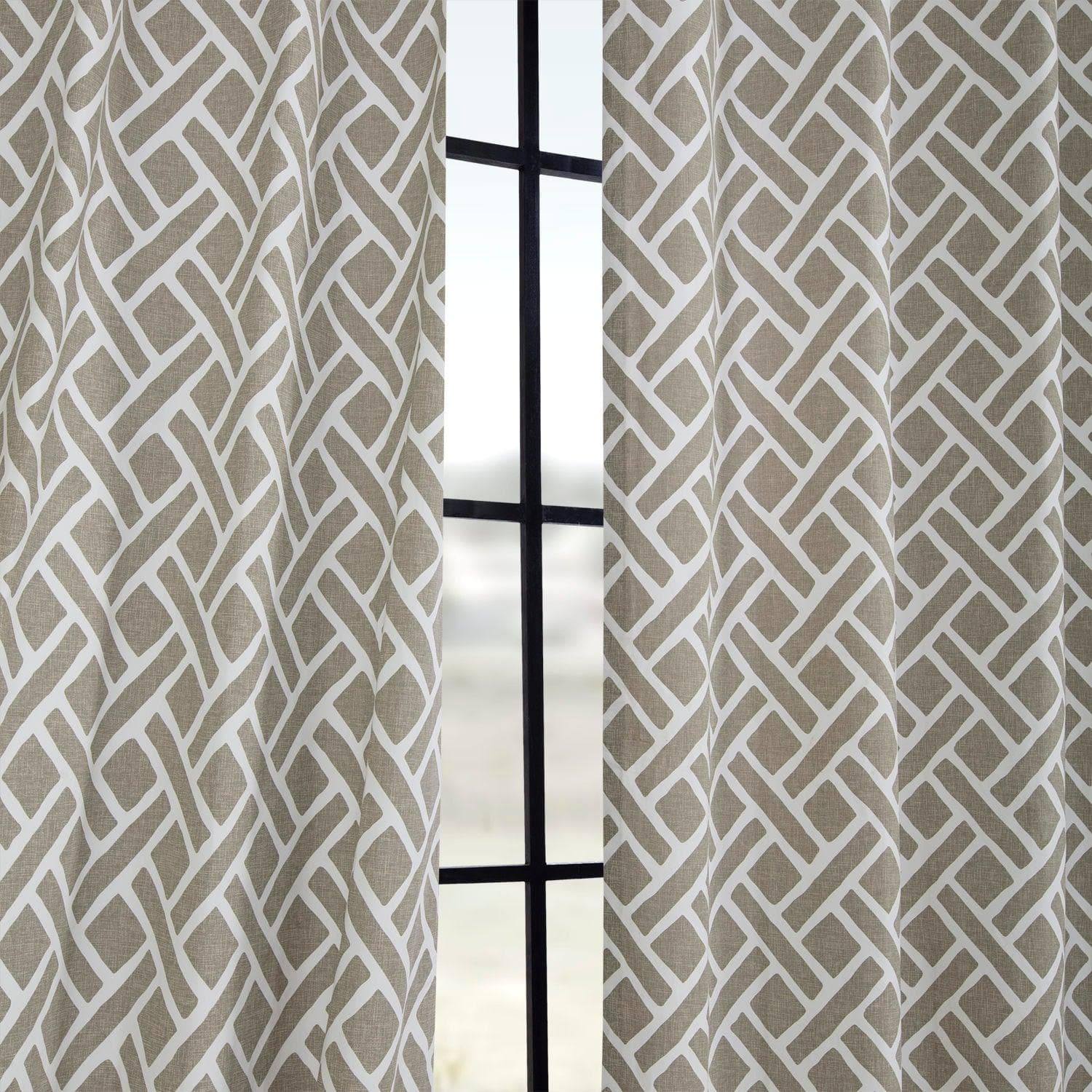 Martinique Taupe Printed Cotton Custom Curtain - HalfPriceDrapes.com
