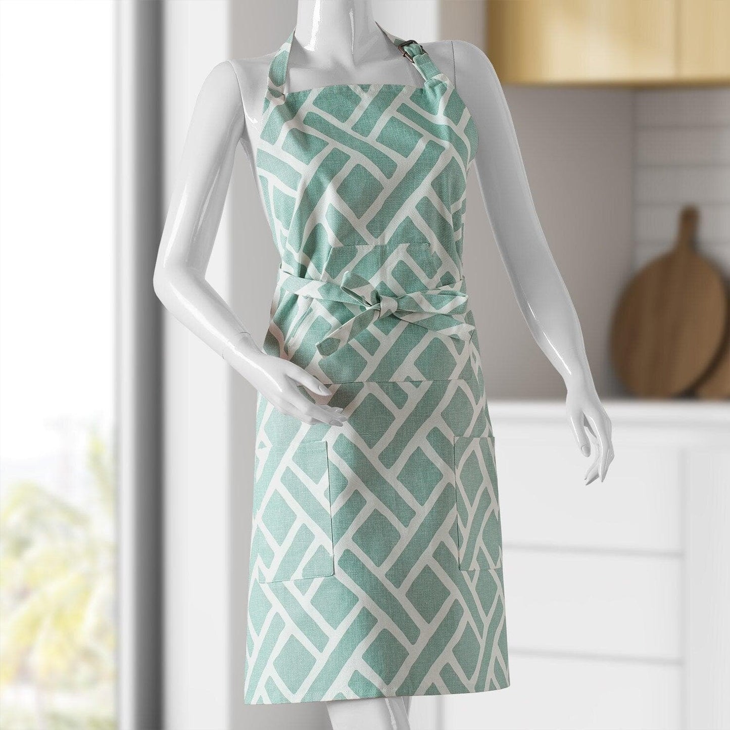 Martinique Aqua Printed Cotton Apron - HalfPriceDrapes.com