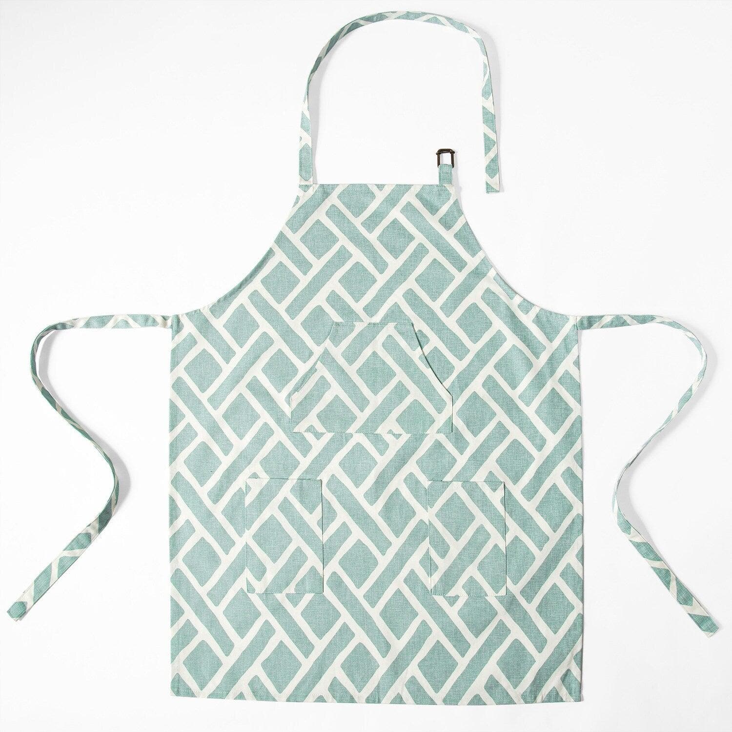 Martinique Aqua Printed Cotton Apron - HalfPriceDrapes.com