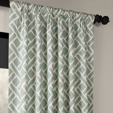 Martinique Aqua Printed Cotton Curtain
