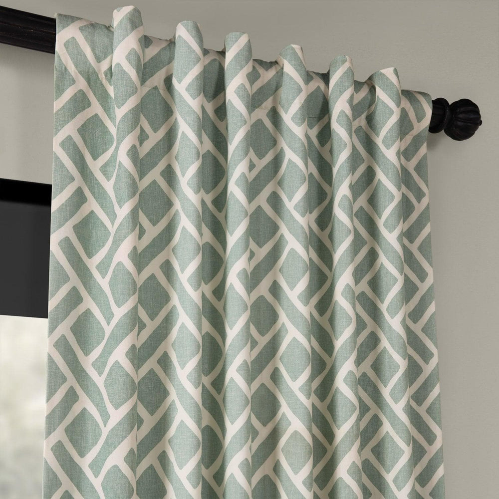 Martinique Aqua Printed Cotton Curtain