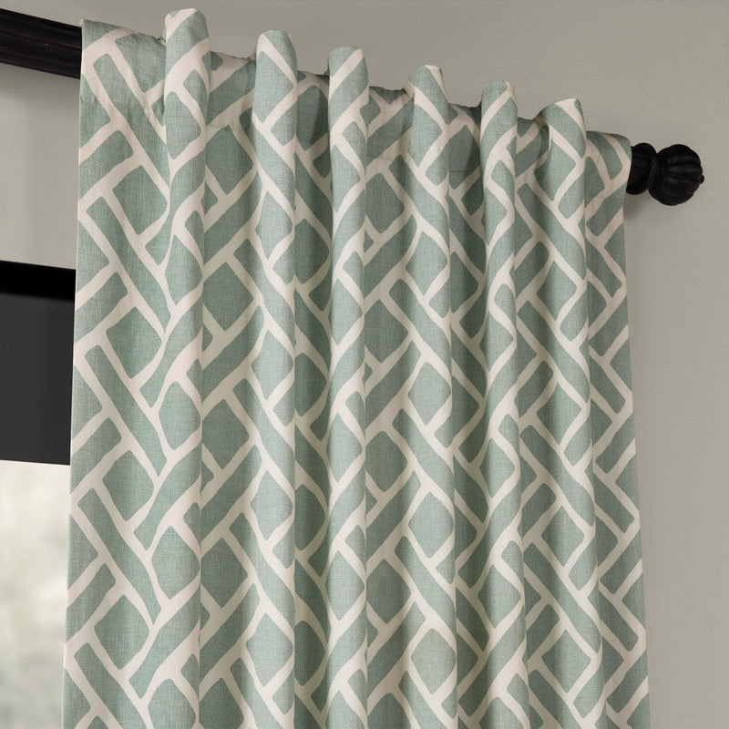 Martinique Aqua Printed Cotton Curtain