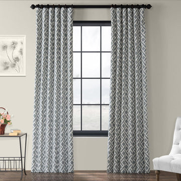 Martinique Grey Geometric Printed Cotton Room Darkening Curtain
