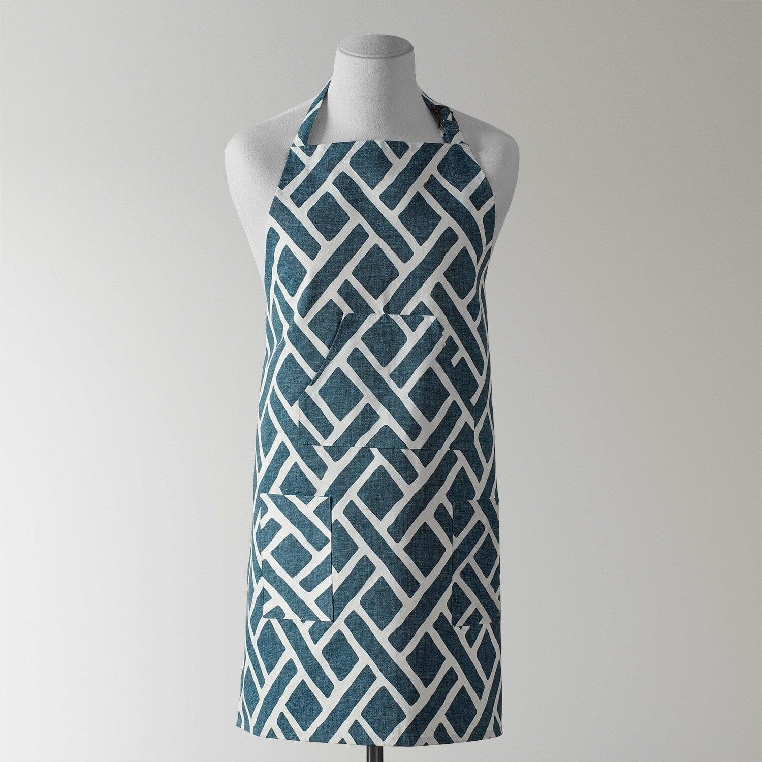 Martinique Blue Printed Cotton Apron - HalfPriceDrapes.com
