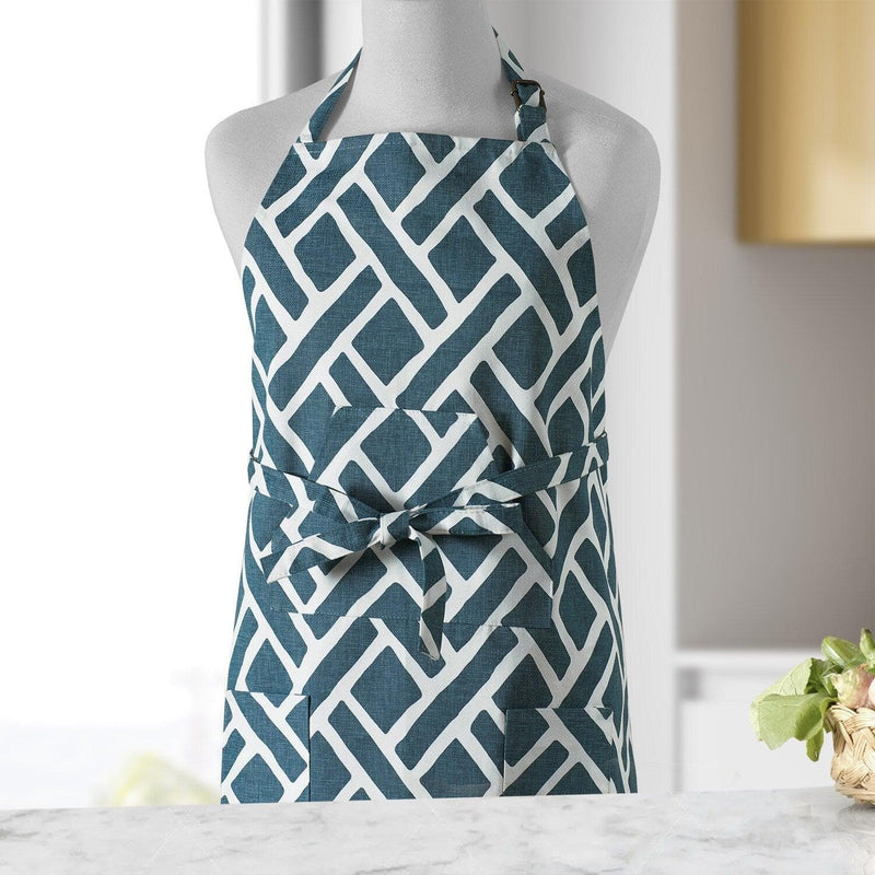 Martinique Blue Printed Cotton Apron - HalfPriceDrapes.com