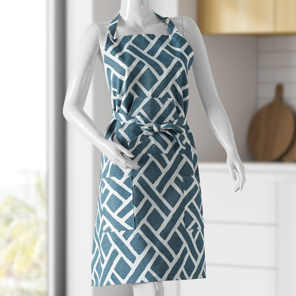 Martinique Blue Printed Cotton Apron - HalfPriceDrapes.com