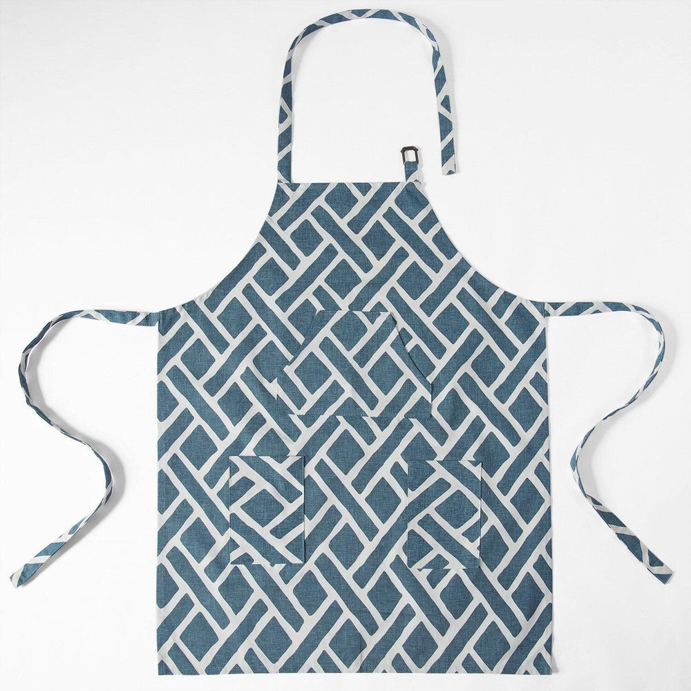 Martinique Blue Printed Cotton Apron - HalfPriceDrapes.com